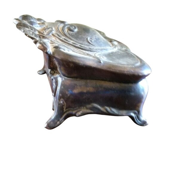 1900s Vintage Antique Jewelry Casket  Art Nouveau Footed Trinket Box 395 Lined - Picture 5 of 9
